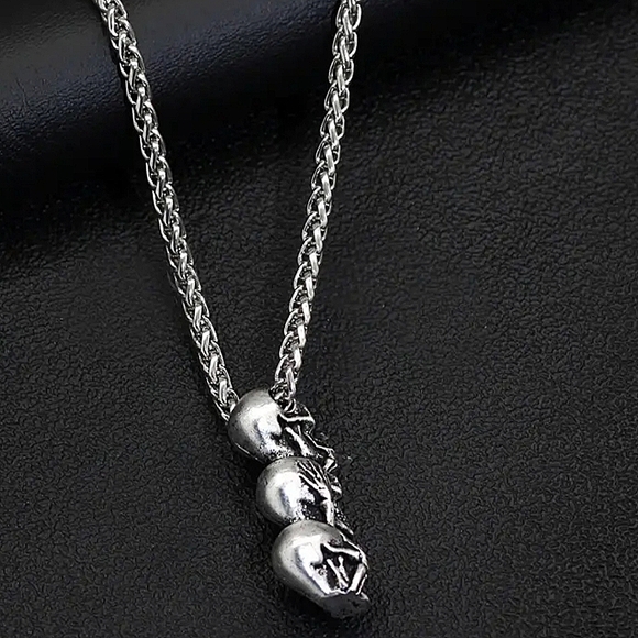 New! MEN'S See, Hear, Speak No Evil Skull Stack Pendant Necklace. - Picture 6 of 8